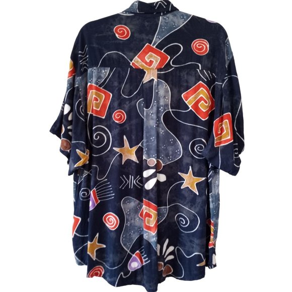 Hawaiian Shirt Island Man Whimsical Blue Abstract Geometric L - Picture 13 of 13